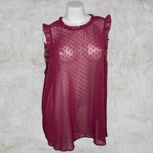 Torrid Burgundy Maroon Sheer Top with Raised Polk-A-Dots